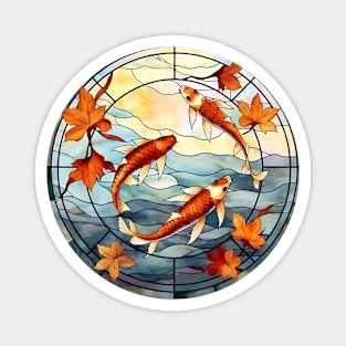 Stained Glass Red Koi Fish and Autumn Leaves Magnet